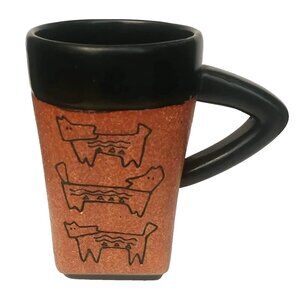 Laurel Burch Ceramic Coffee Mug, Terracotta with Black Dog Design, Square Shape